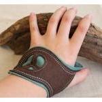 Felt Cuff Peace - Brown And Turquoise Wrist..