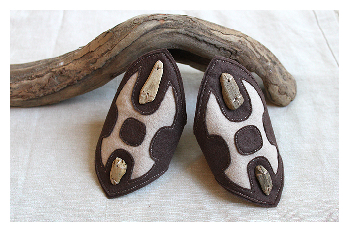 Ooak Felt Cuff Pair Driftwood - Wrist Warmers, Bracelet, Cut Out And Hand Stitched Driftwood